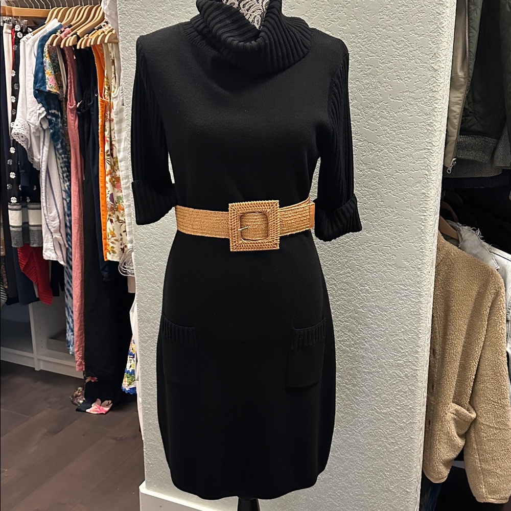 Per Se Elegant Black Turtleneck Sweater Dress